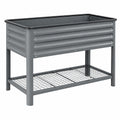 Cama elevada de metal para jardinería con estante gris